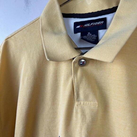 Vintage Tommy Hilfiger Athletics Spell Out Polo Shirt Yellow Short Sleeve XL - Picture 2 of 4